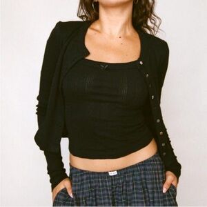 New with tags - Rat boi square neck pointelle tank top in black